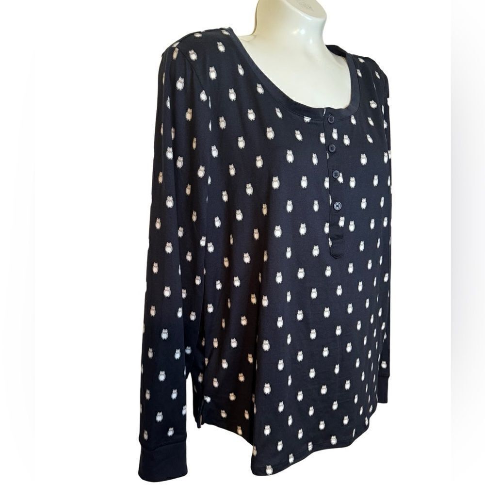 NWT Kate Spade Henley Navy Owl Pajama Top - Picture 2 of 8